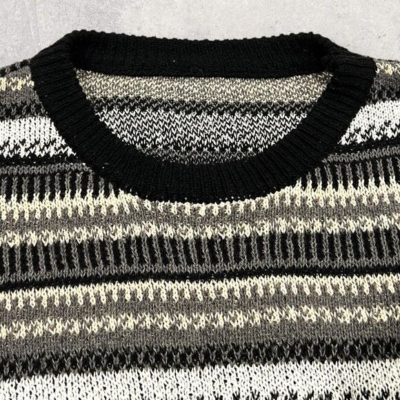 ★ Vintage Striped Knit Sweater with Earthy Tones & Chest Pocket ★ - Picture 4 of 7